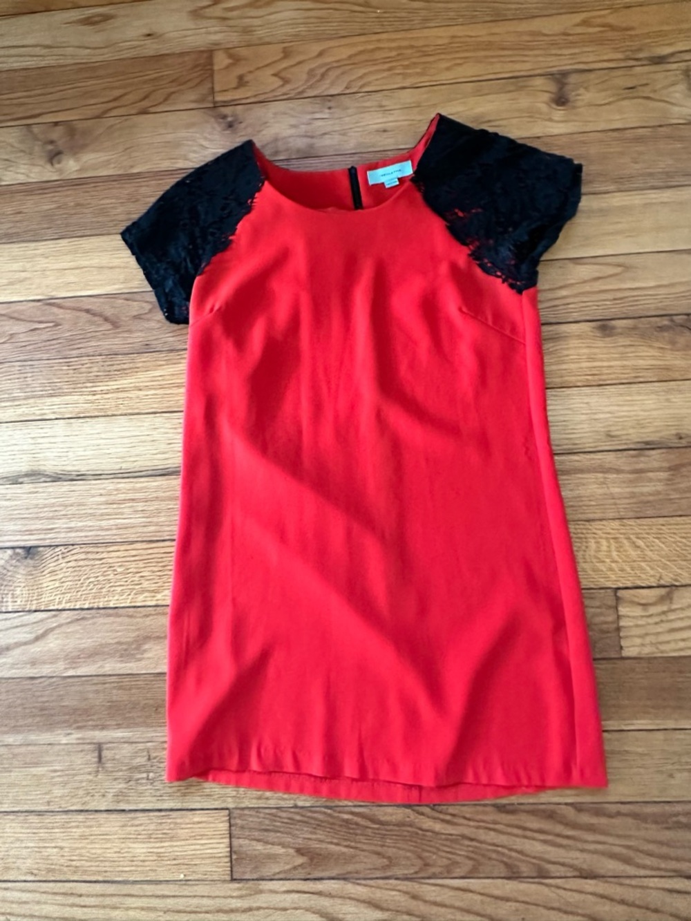 Camilla Red Dress with Black Lace Sleeves